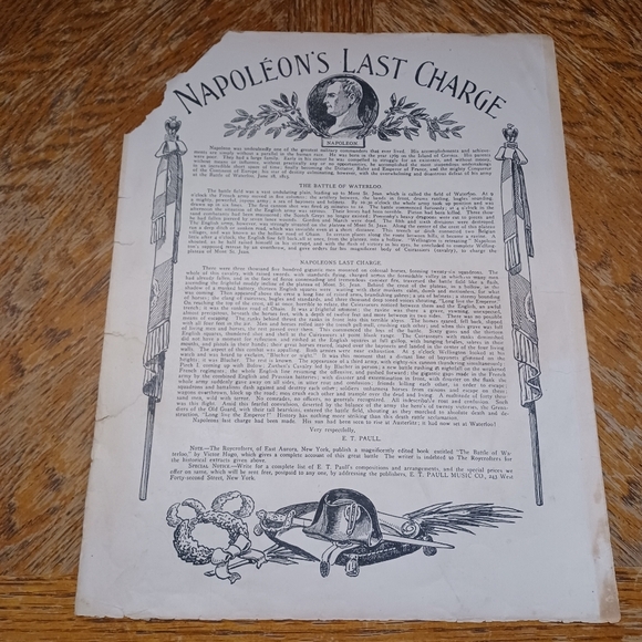 Framed Napoleon's Last Charge music sheet arranged by E.T. Paull in fair conditi - Picture 3 of 6